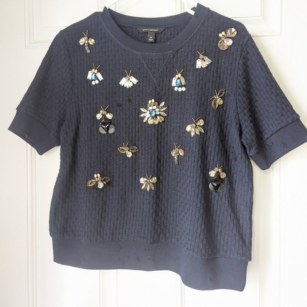 Banana Republic Basketweave Pullover Sweater with Jewels Size M